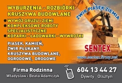 wyburzenia rozbiórki kruszywa budowlane Olsztyn Sentex żwir piasek kamień ziemia czarnoziem, godziny otwarcia