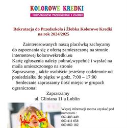 Niepubliczne Przedszkole i Żłobek Kolorowe Kredki w Lublinie, godziny otwarcia
