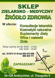 Sklep Zielarsko-Medyczny ŹRÓDŁO ZDROWIA, Andrychów godziny otwarcia