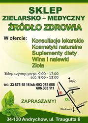 Sklep Zielarsko-Medyczny ŹRÓDŁO ZDROWIA, Andrychów godziny otwarcia