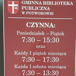 Biblioteka Gminna Publiczna, Potworów godziny otwarcia
