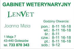 "LENVET" Gabinet Weterynaryjny Joanna Mizia, Goleszów godziny otwarcia