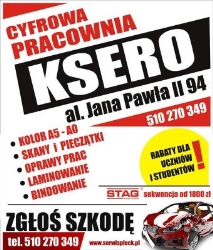 Ksero Podolszyce, pieczątki, bindowanie, ploter, wizytówki, oprawy, laminowanie, skanowanie, Płock - godziny otwarcia
