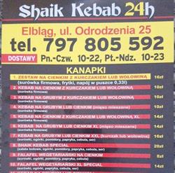 Shaik Kebab 24h, Elbląg godziny otwarcia
