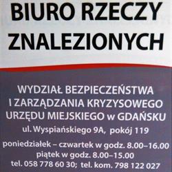 Biuro rzeczy znalezionych, Gdańsk godziny otwarcia
