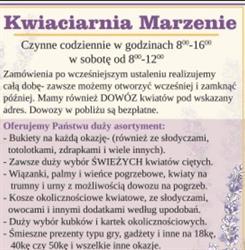 Kwiaciarnia Marzenie, Mysłowice godziny otwarcia