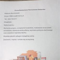 Mateusz Buczkowski Firma Budowlano Remontowo Dekarska, Głogówek godziny otwarcia